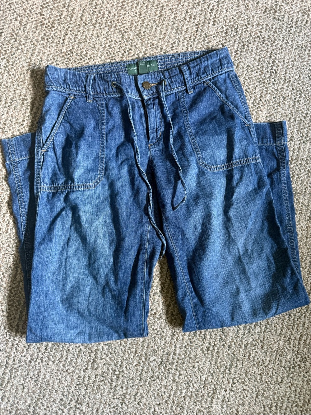 Ralph Lauren Vintage Blue Denim Wide-Leg jeans with Drawstring